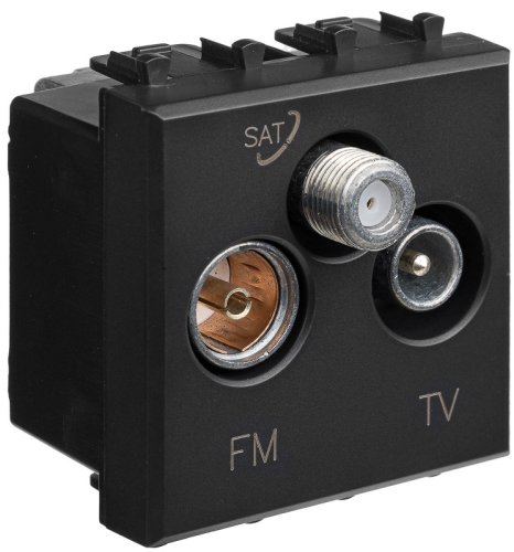 Розетка TV+FM+SAT Оконечная модульная DKC Avanti 3-м. 2 мод. черный матовый фото Розетка TV+FM+SAT Оконечная модульная DKC Avanti 3-м. 2 мод. черный матовый картинка